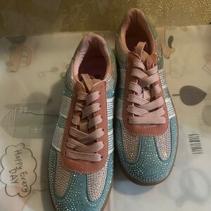 Women's Pink and Teal Crystal-Embellished Fashion Sneakers
